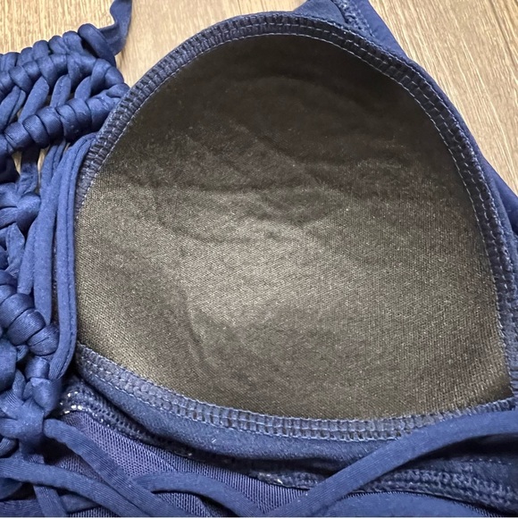 Jantzen Navy Blue Macrame Strappy Back One Piece Ruched Bathing Suit Swim M - Picture 10 of 14